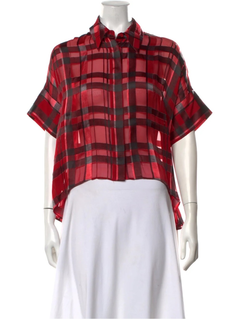 Alice + Olivia Red Plaid Sheer blouse